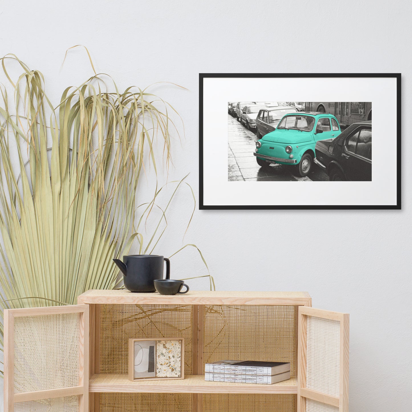 RF Matte Paper Framed Poster With Mat “Cinquecento turquoise”, Rome 1989