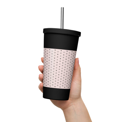 RF Insulated tumbler with a straw „CROWNS & BIRDS“ Misty Rose