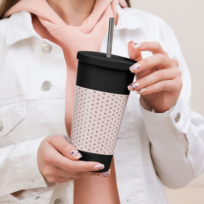 RF Insulated tumbler with a straw „CROWNS & BIRDS“ Misty Rose