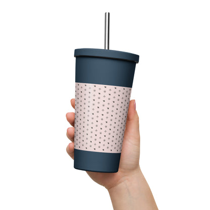 RF Insulated tumbler with a straw „CROWNS & BIRDS“ Misty Rose