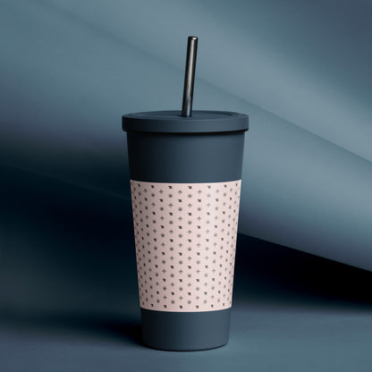 RF Insulated tumbler with a straw „CROWNS & BIRDS“ Misty Rose