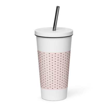 RF Insulated tumbler with a straw „CROWNS & BIRDS“ Misty Rose