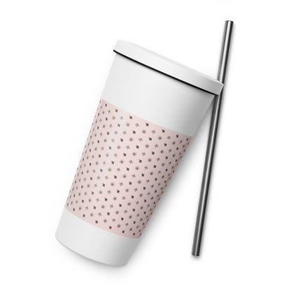 RF Insulated tumbler with a straw „CROWNS & BIRDS“ Misty Rose