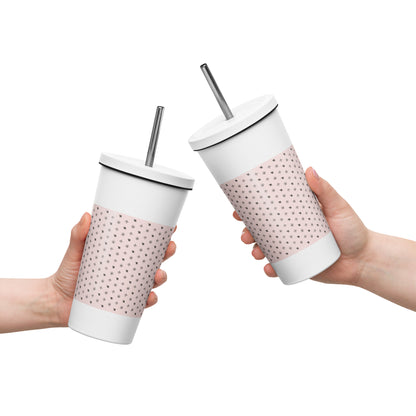 RF Insulated tumbler with a straw „CROWNS & BIRDS“ Misty Rose