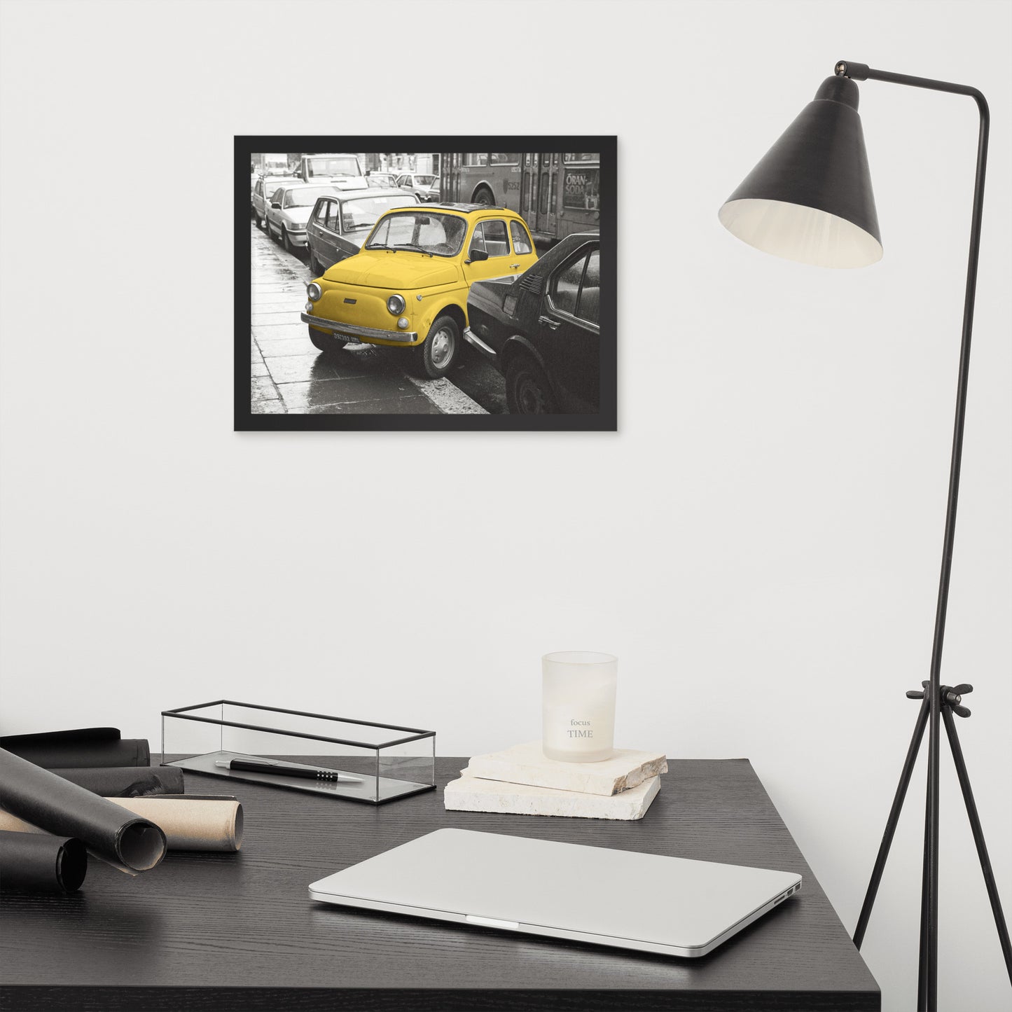 RF Framed photo paper poster “Cinquecento yellow”