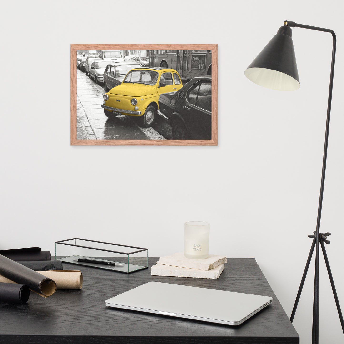 RF Framed photo paper poster “Cinquecento yellow”