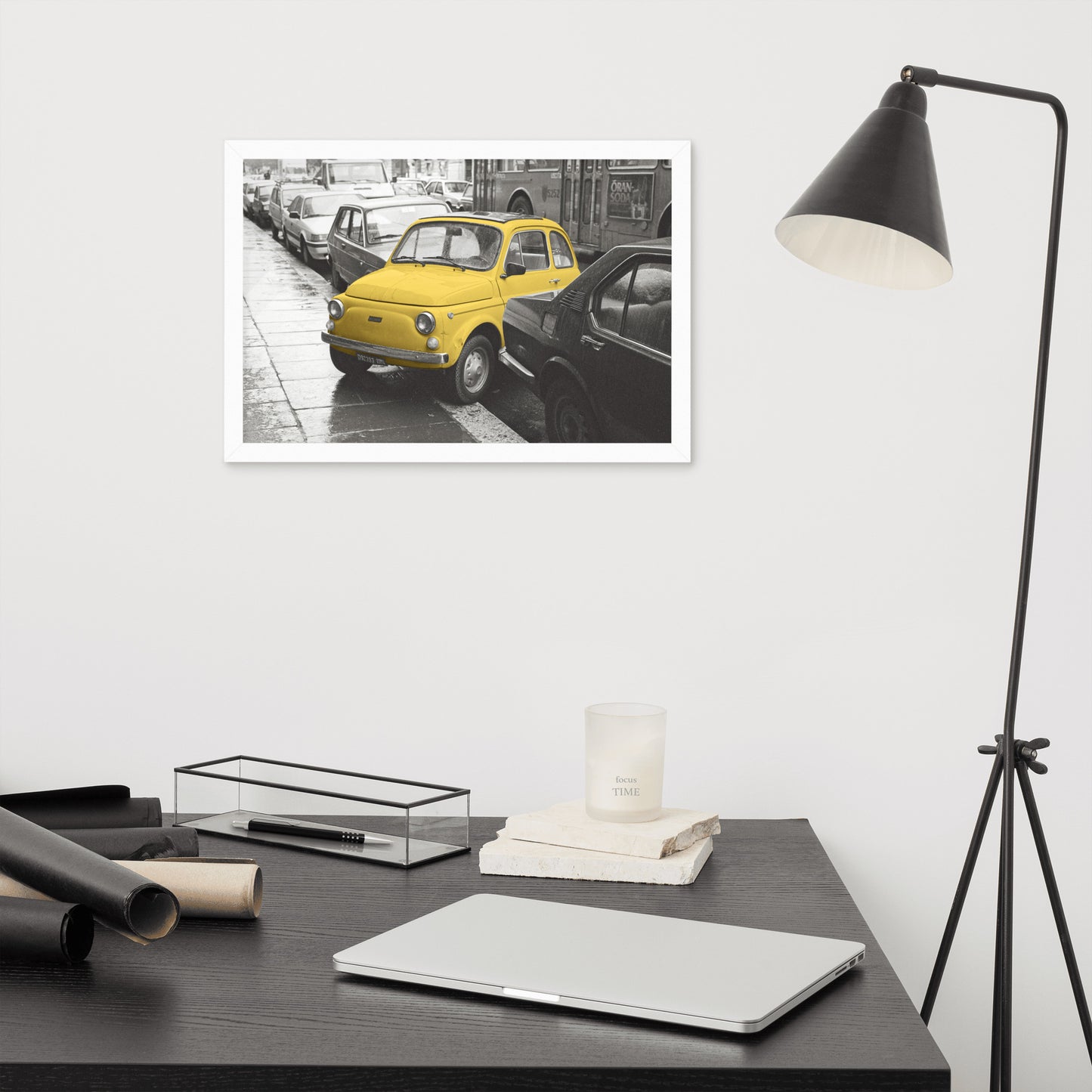 RF Framed photo paper poster “Cinquecento yellow”