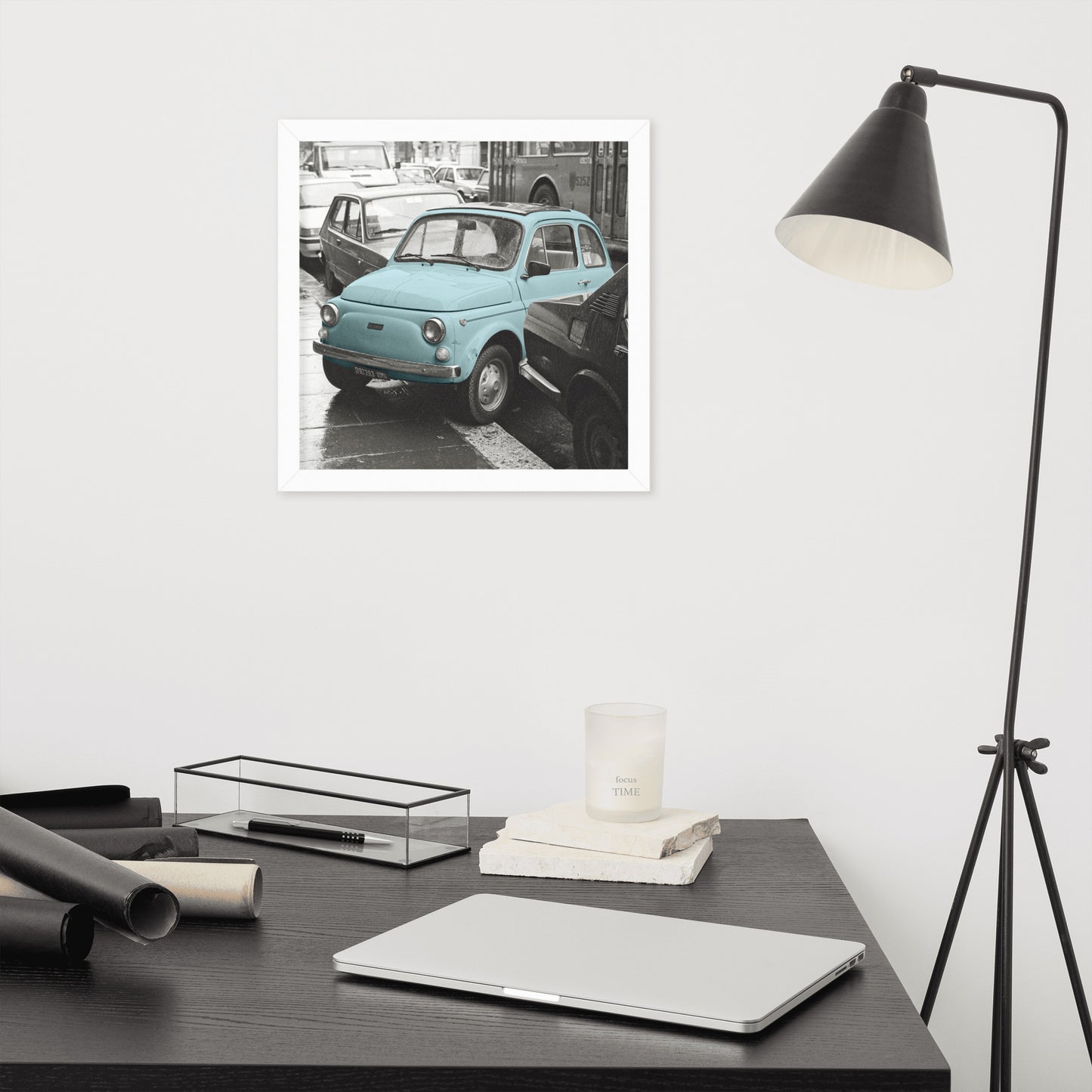 RF Framed photo paper poster “Cinquecento blue”