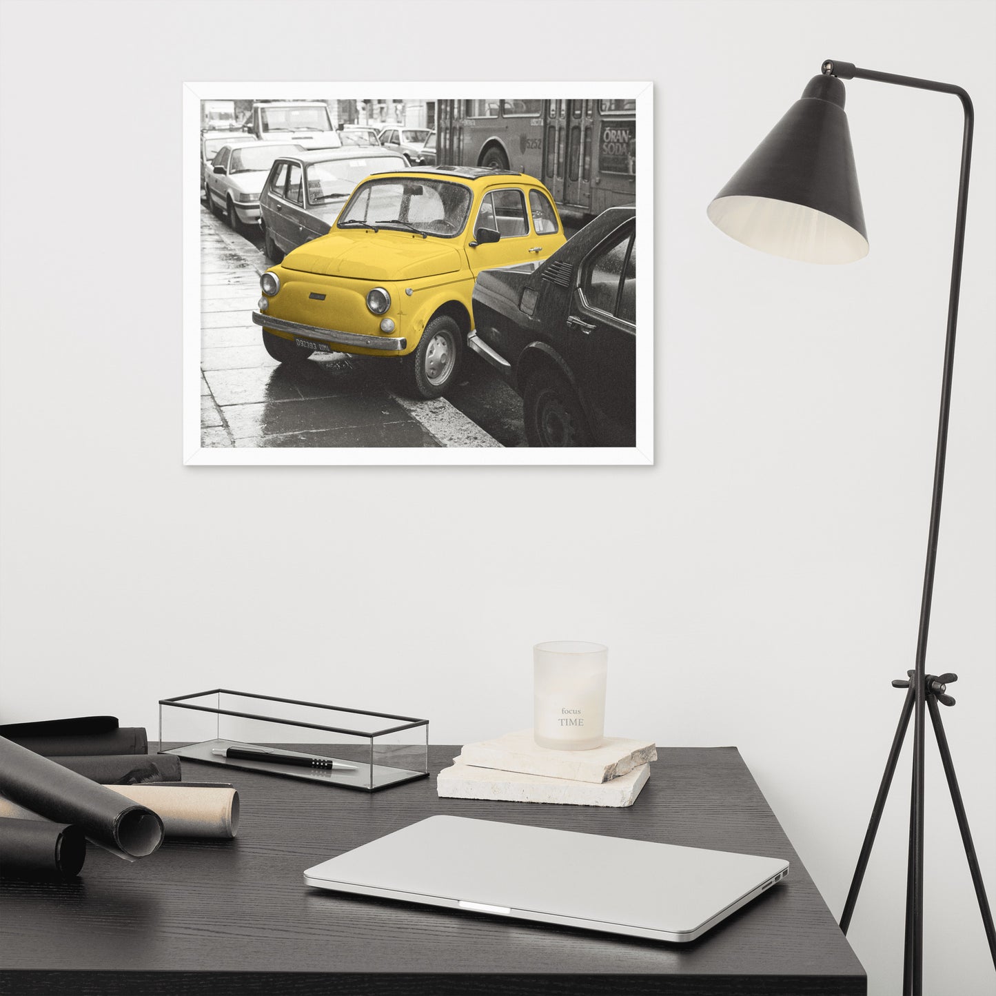 RF Framed photo paper poster “Cinquecento yellow”