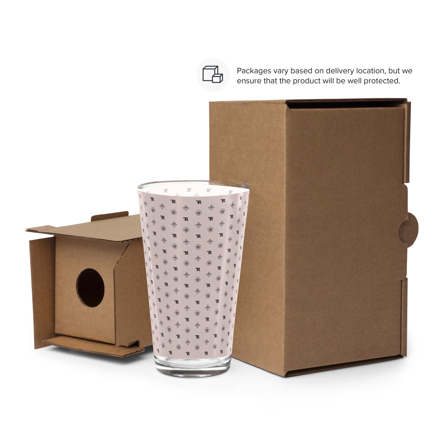 RF Shaker pint glass „CROWNS & BIRDS“ Misty Rose