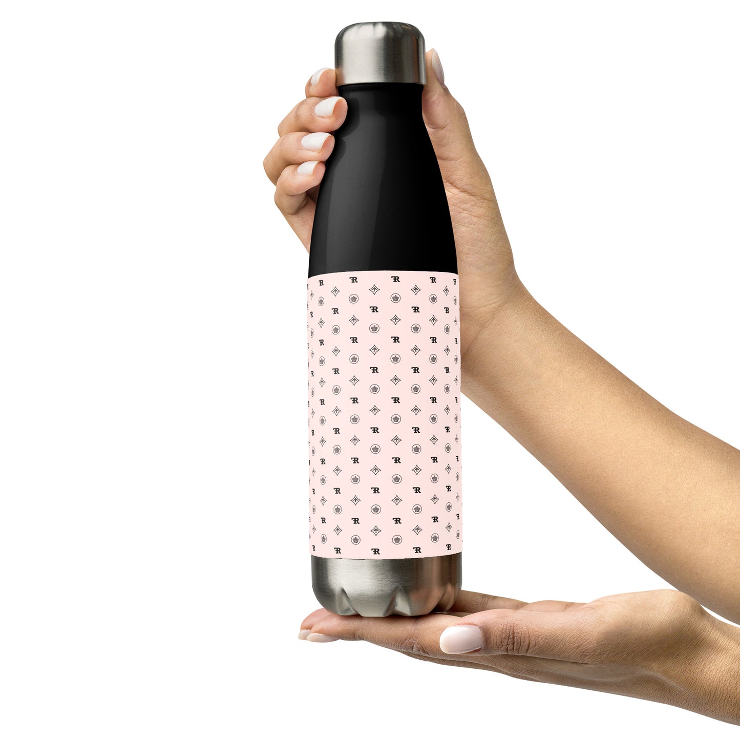 RF Stainless steel water bottle „CROWNS & BIRDS“ Misty Rose