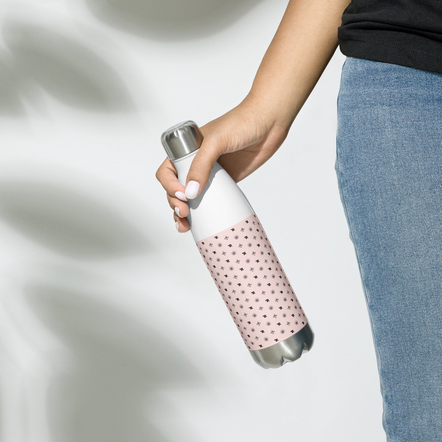 RF Stainless steel water bottle „CROWNS & BIRDS“ Misty Rose