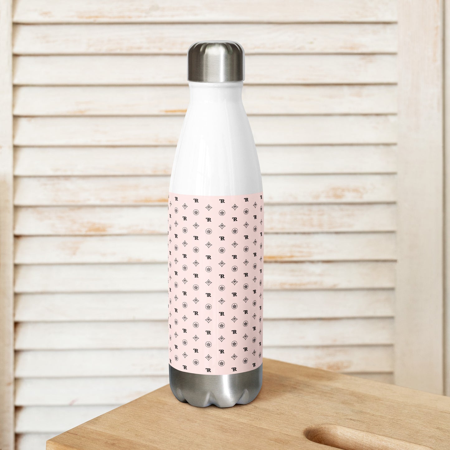 RF Stainless steel water bottle „CROWNS & BIRDS“ Misty Rose