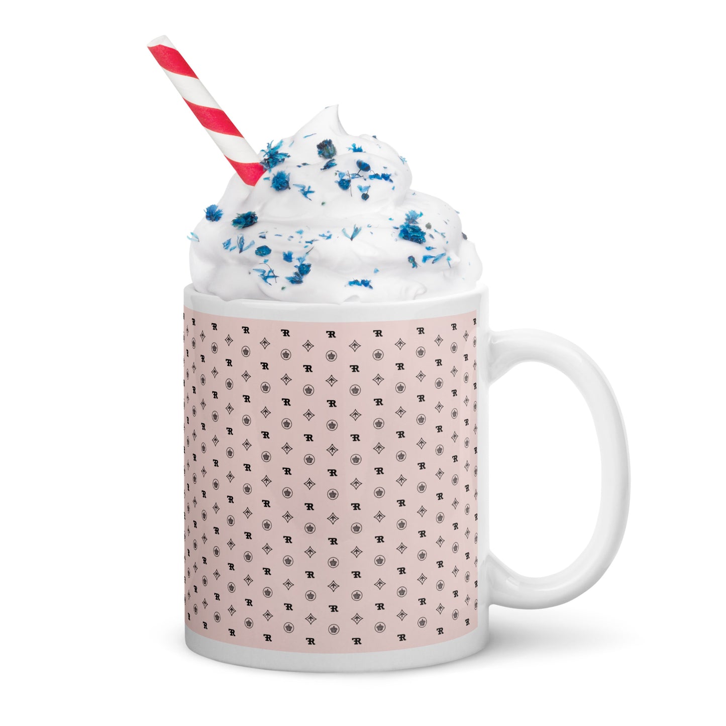 RF White glossy mug „CROWNS & BIRDS“ Misty Rose