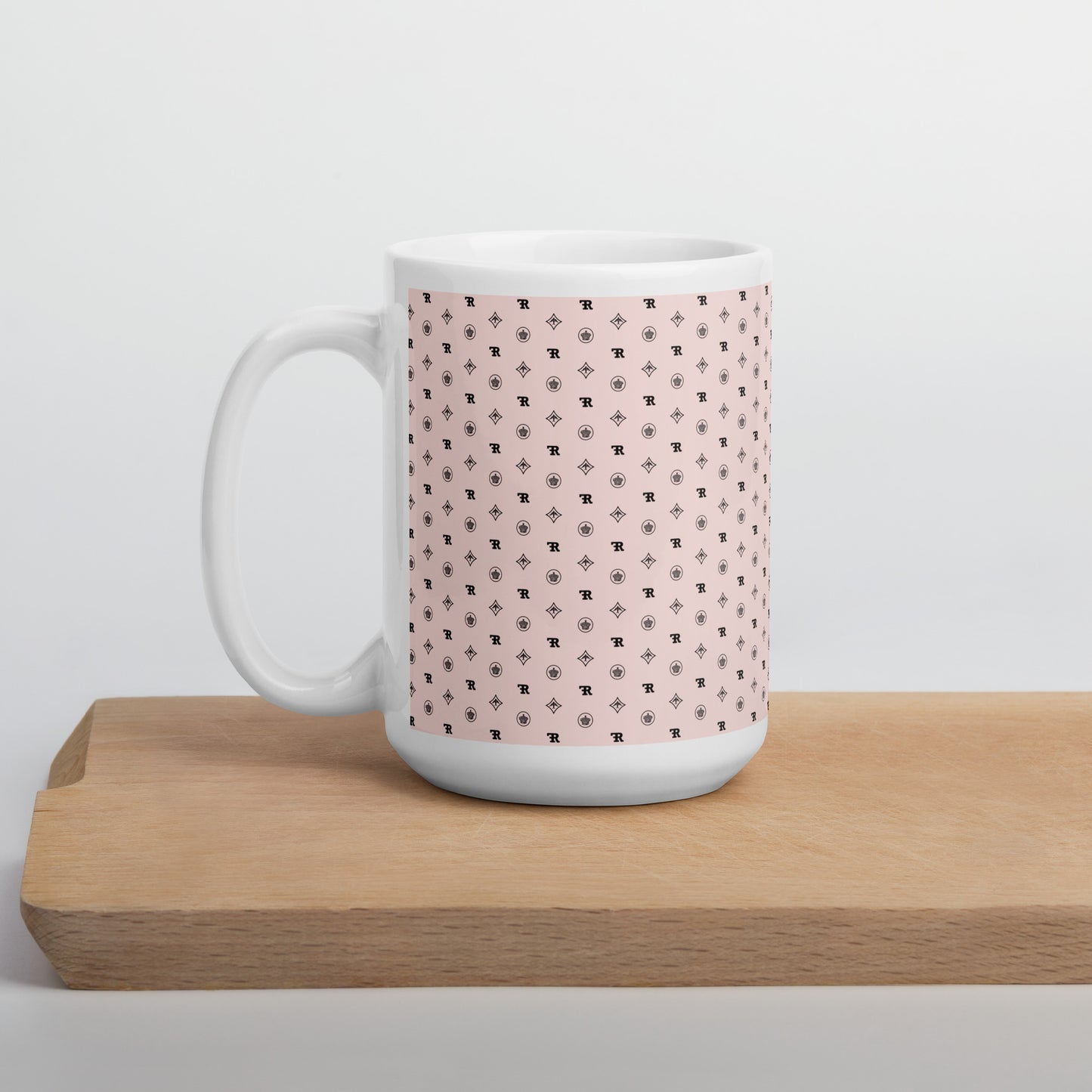 RF White glossy mug „CROWNS & BIRDS“ Misty Rose