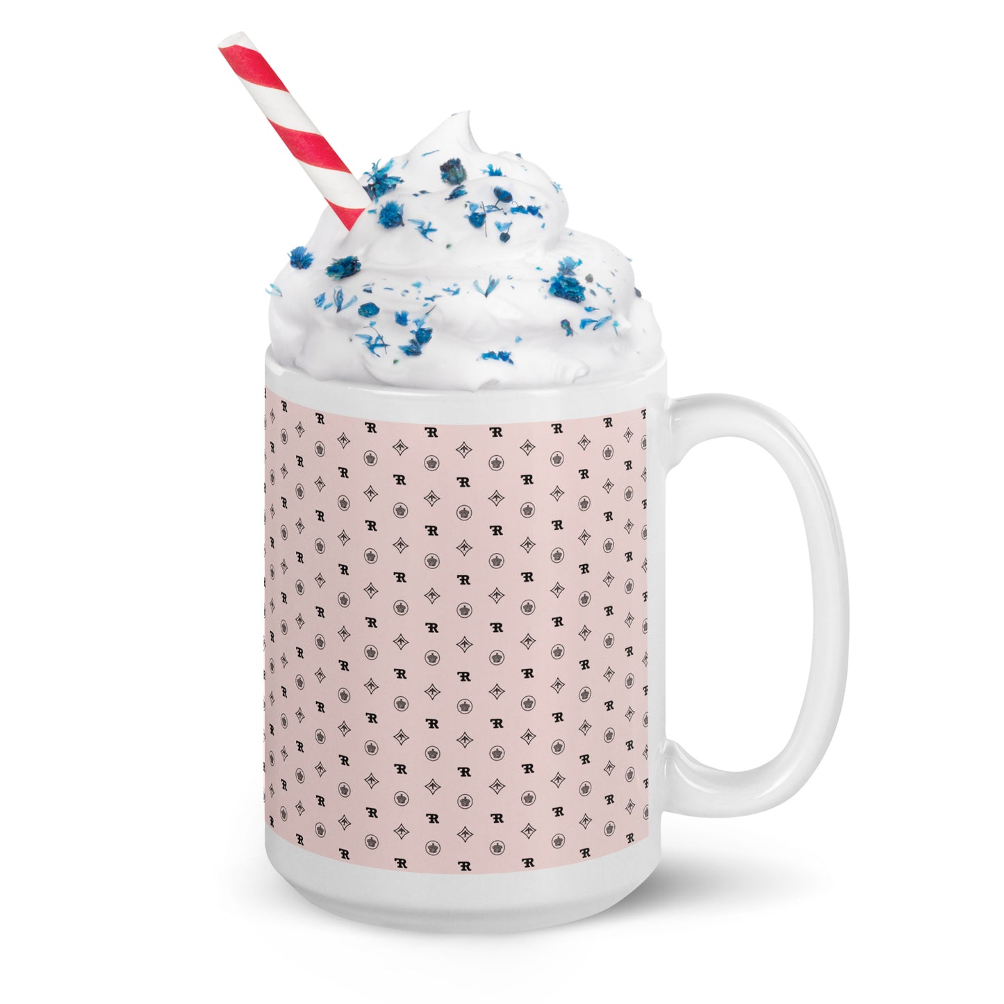 RF White glossy mug „CROWNS & BIRDS“ Misty Rose