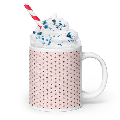 RF White glossy mug „CROWNS & BIRDS“ Misty Rose